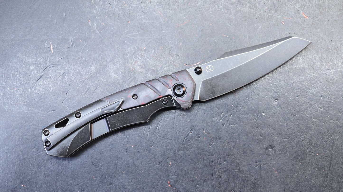 Kansept Weim Black/Red Titanium/Twill Carbon Fiber S35VN Sheepsfoot (DISCOUNT IN CART)