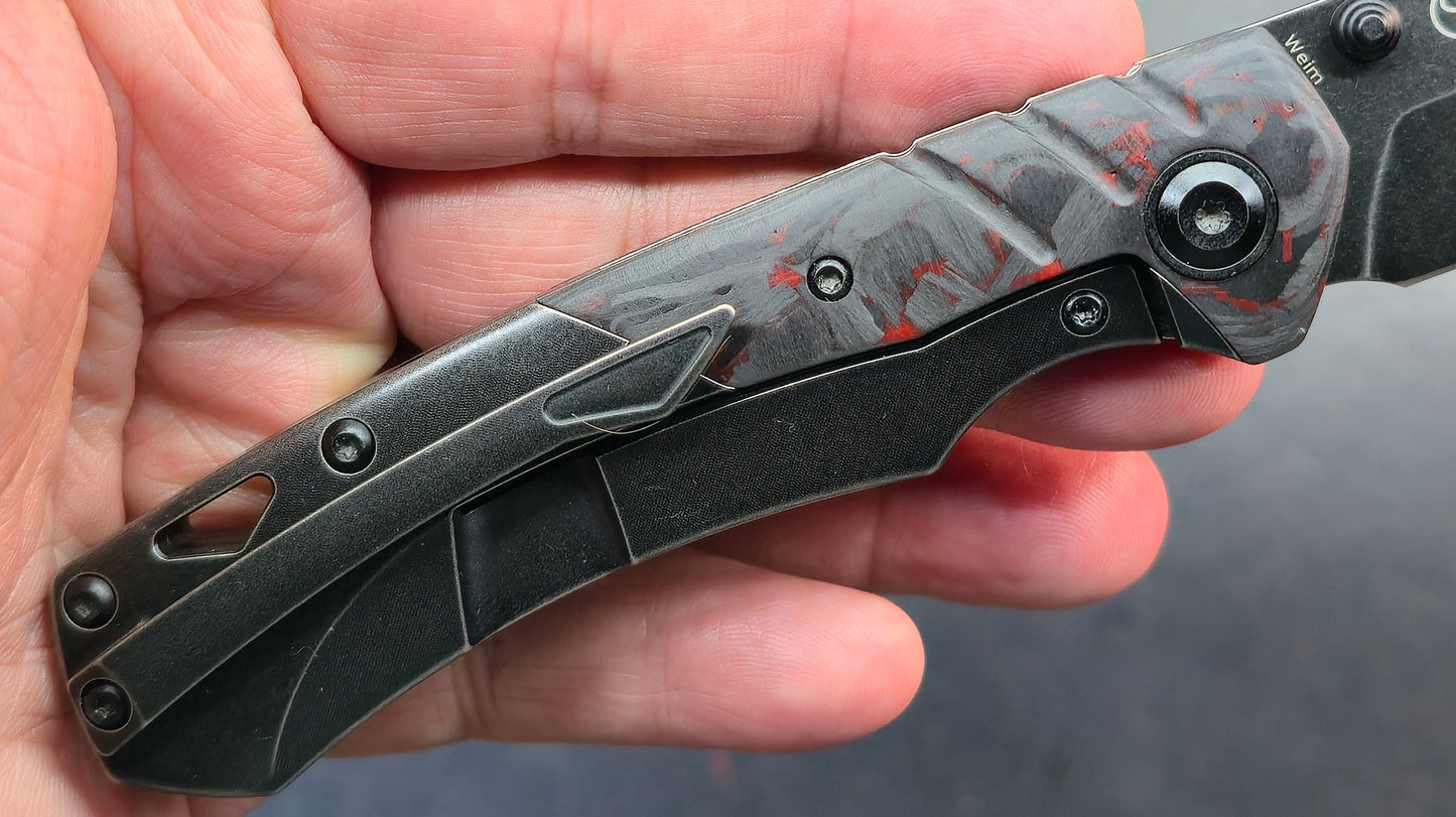 Kansept Weim Black/Red Titanium/Twill Carbon Fiber S35VN Sheepsfoot (DISCOUNT IN CART)