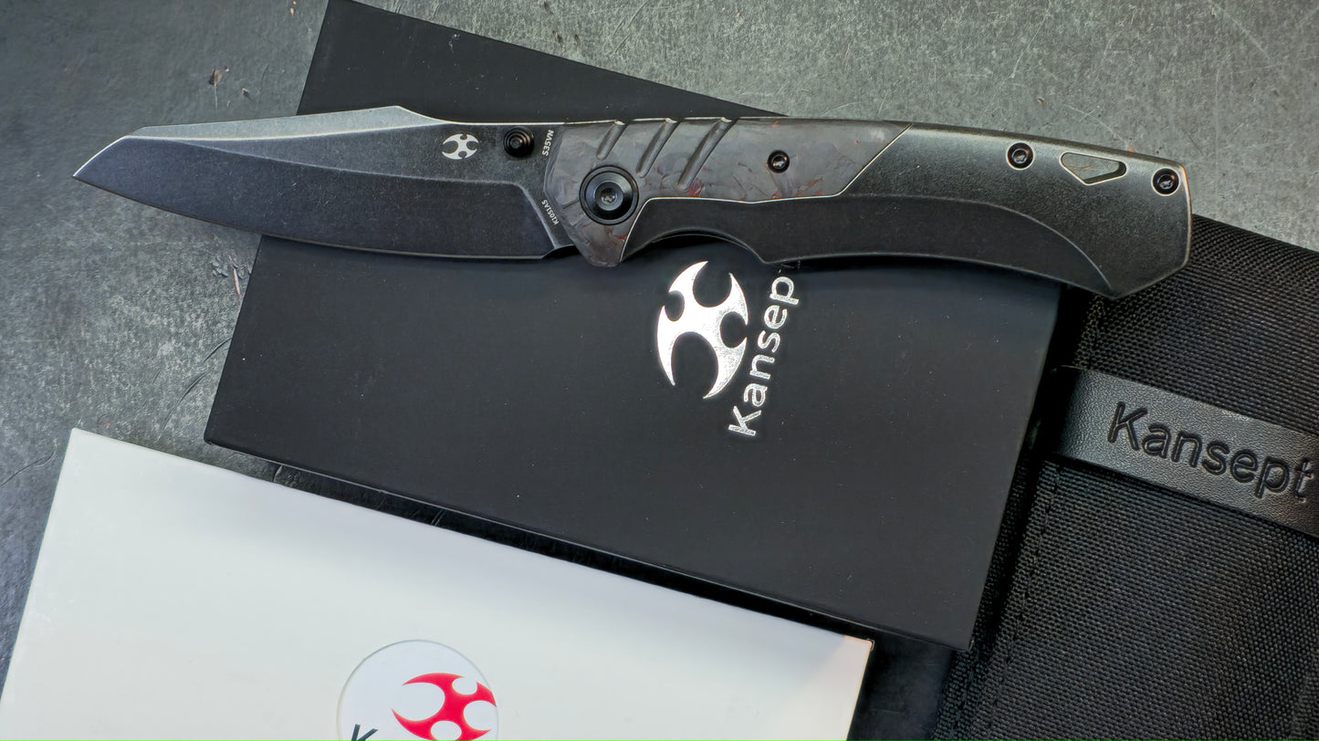 Kansept Weim Black/Red Titanium/Twill Carbon Fiber S35VN Sheepsfoot (DISCOUNT IN CART)