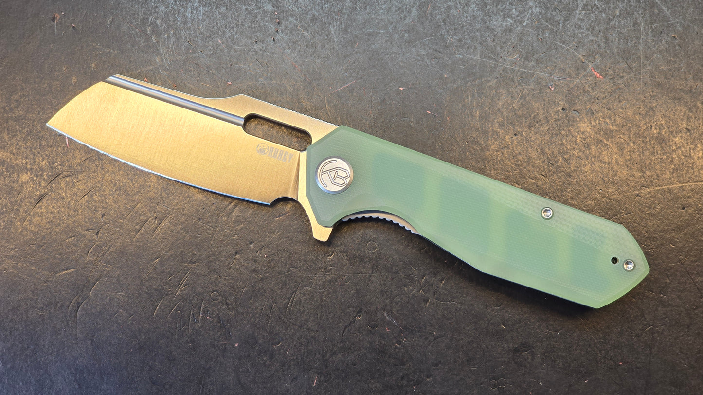 Kubey Atlas Liner Lock Folding Knife Jade G10 Handle 14C28N
