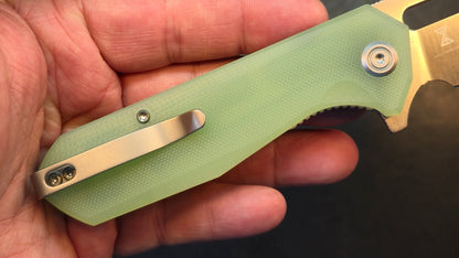 Kubey Atlas Liner Lock Folding Knife Jade G10 Handle 14C28N