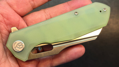 Kubey Atlas Liner Lock Folding Knife Jade G10 Handle 14C28N