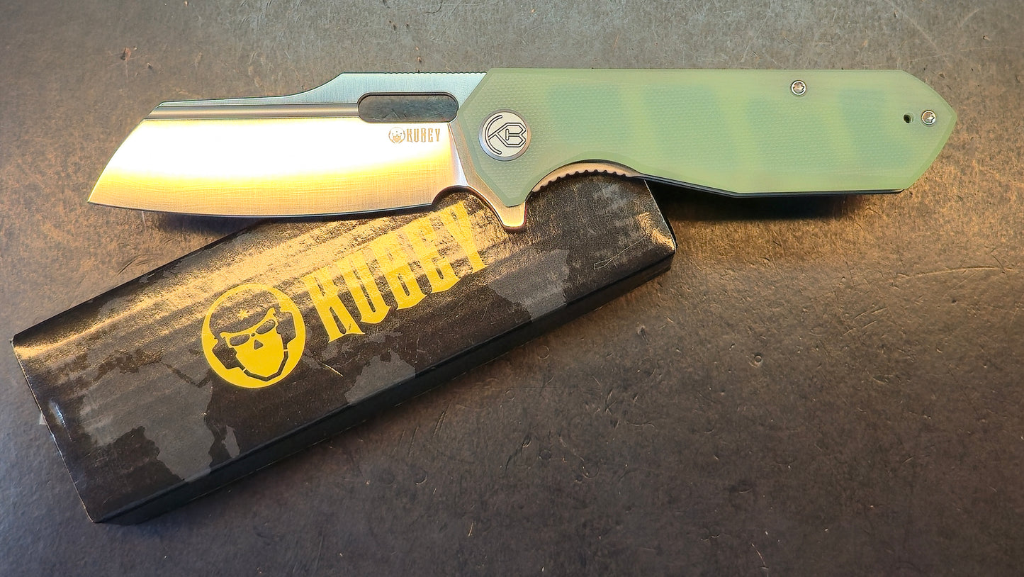 Kubey Atlas Liner Lock Folding Knife Jade G10 Handle 14C28N