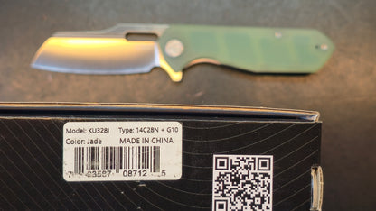 Kubey Atlas Liner Lock Folding Knife Jade G10 Handle 14C28N