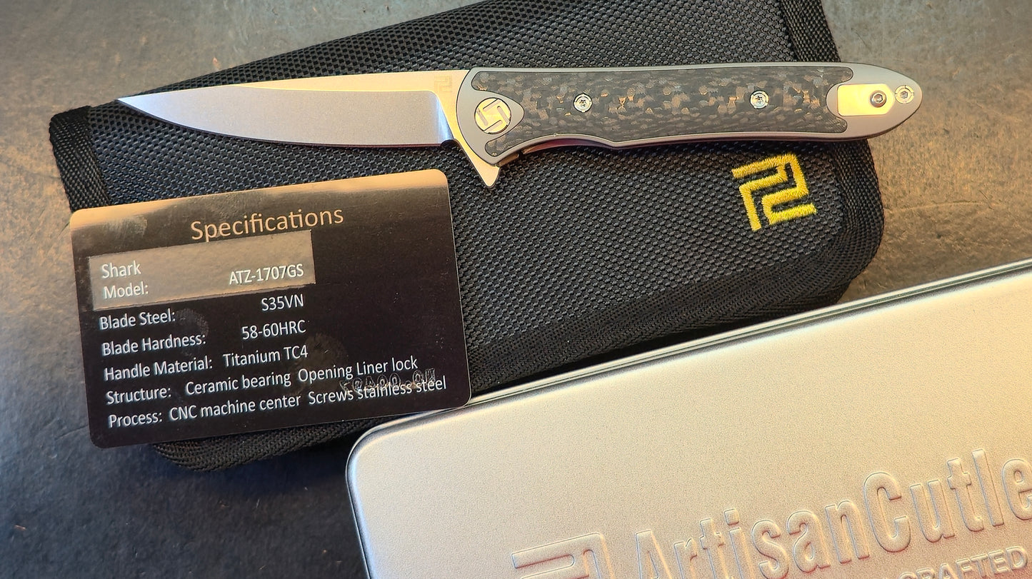 Artisan Cutlery Shark Titanium Carbon Fiber Handle S35VN Blade