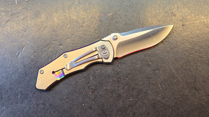 KUBEY KU096 Stainless Steel Thumb Open SS Handle (Rainbow) SS Blade (NO BOX)