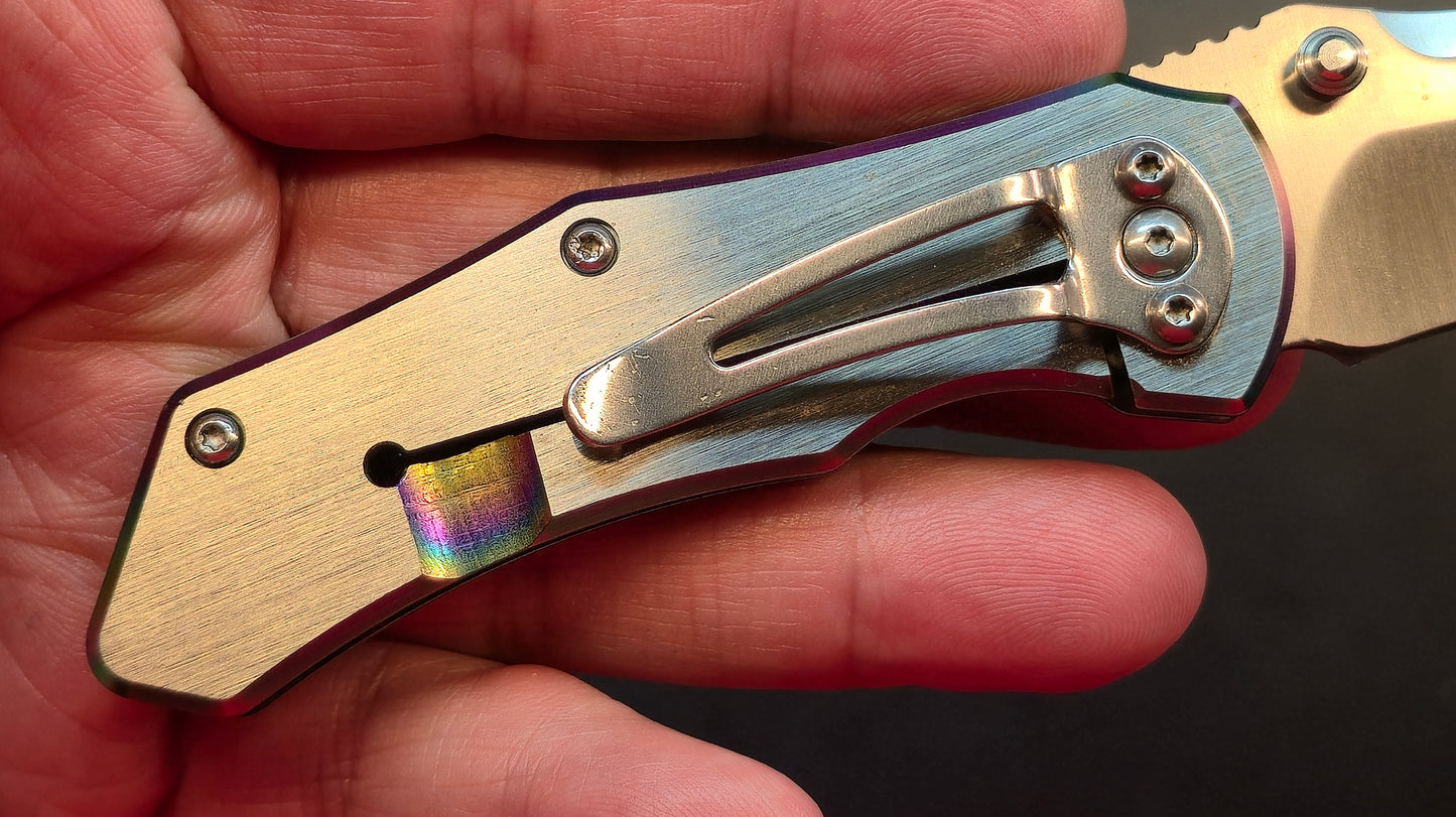 KUBEY KU096 Stainless Steel Thumb Open SS Handle (Rainbow) SS Blade (NO BOX)