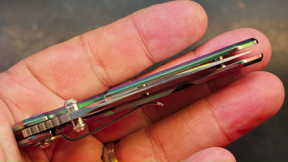 KUBEY KU096 Stainless Steel Thumb Open SS Handle (Rainbow) SS Blade (NO BOX)