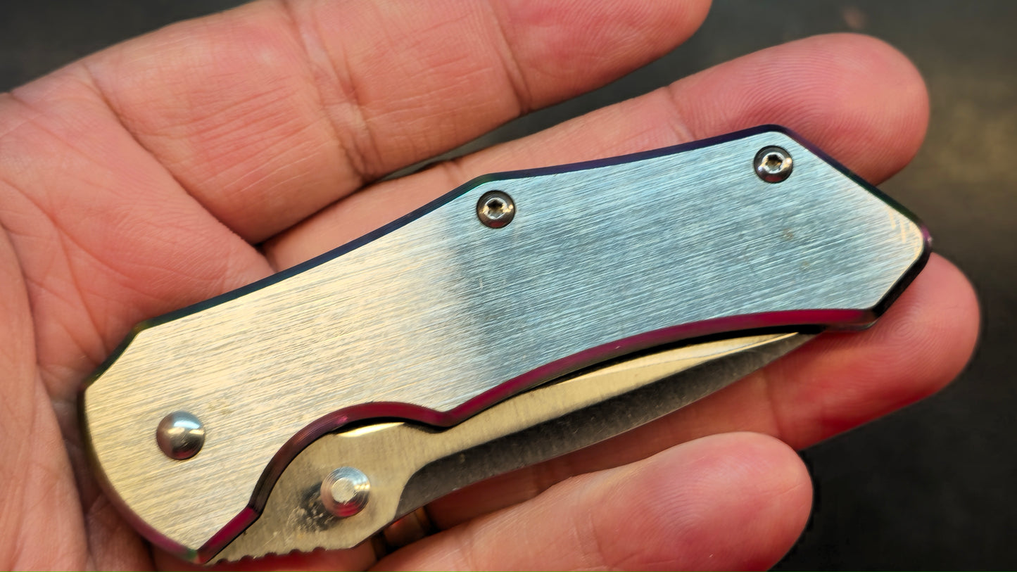 KUBEY KU096 Stainless Steel Thumb Open SS Handle (Rainbow) SS Blade (NO BOX)