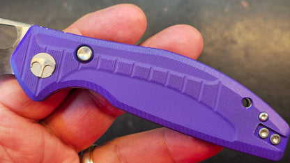 Bestechman Angry Owl Button liner lock Black/Purple G10 Handle D2