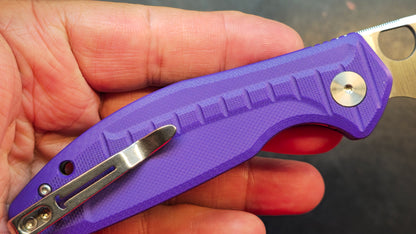 Bestechman Angry Owl Button liner lock Black/Purple G10 Handle D2