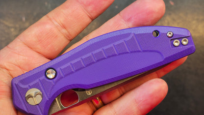 Bestechman Angry Owl Button liner lock Black/Purple G10 Handle D2