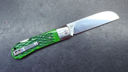 QSP Worker Green Jimped Bone - Blue CF/G10 Handle N690
