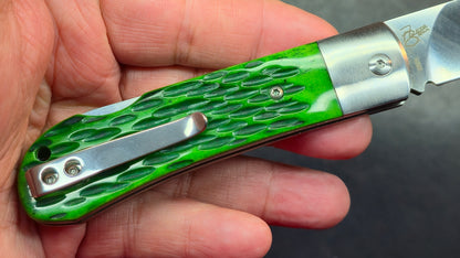 QSP Worker Green Jimped Bone - Blue CF/G10 Handle N690