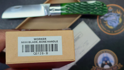 QSP Worker Green Jimped Bone - Blue CF/G10 Handle N690