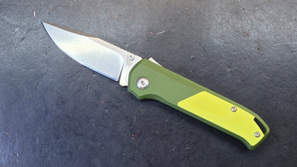 Flytanium Arcade Olive Drab Aluminum Handle W/Yellow & Black inserts S35VN