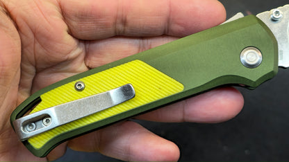 Flytanium Arcade Olive Drab Aluminum Handle W/Yellow & Black inserts S35VN