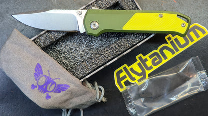 Flytanium Arcade Olive Drab Aluminum Handle W/Yellow & Black inserts S35VN