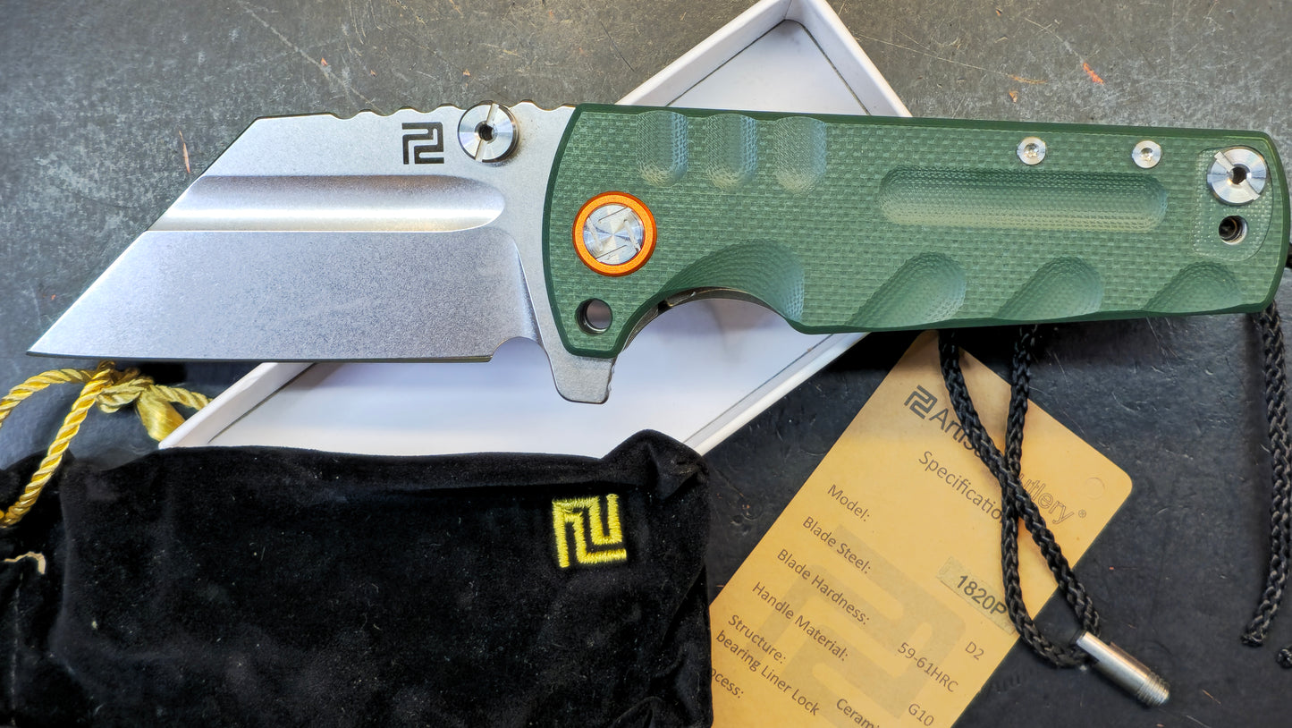 Artisan Cutlery Proponent Liner Lock Knife Green G10 Handle Plain D2