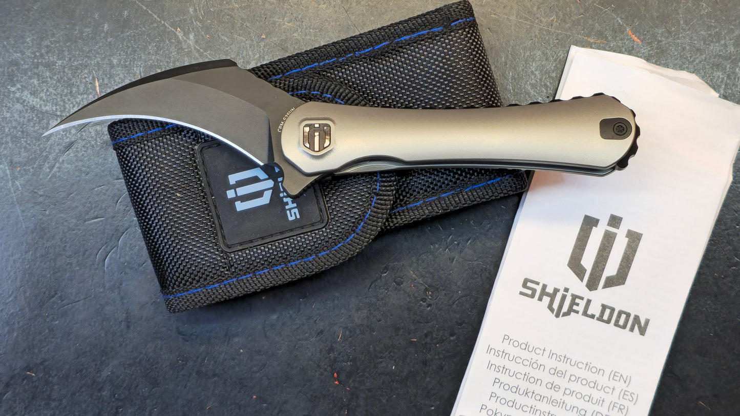 Shieldon Scythe (XL) Titanium Handle DLC CPM-S35VN Pikal Blade (DISCOUNT IN CART)