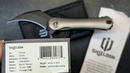Shieldon Scythe (XL) Titanium Handle DLC CPM-S35VN Pikal Blade (DISCOUNT IN CART)