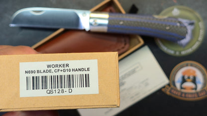 QSP Worker Green Jimped Bone - Blue CF/G10 Handle N690
