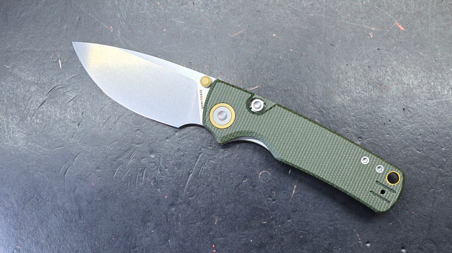 Vosteed Porcupine Button Top Liner Lock Micarta 14C28N