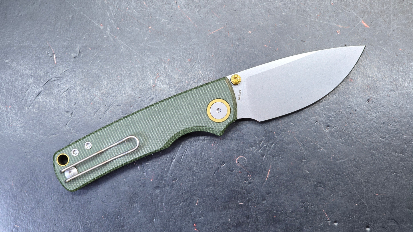 Vosteed Porcupine Button Top Liner Lock Micarta 14C28N