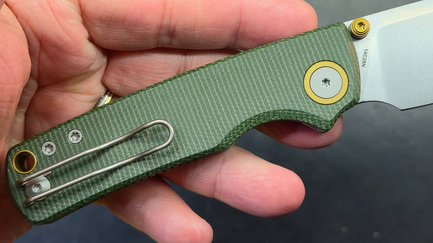 Vosteed Porcupine Button Top Liner Lock Micarta 14C28N