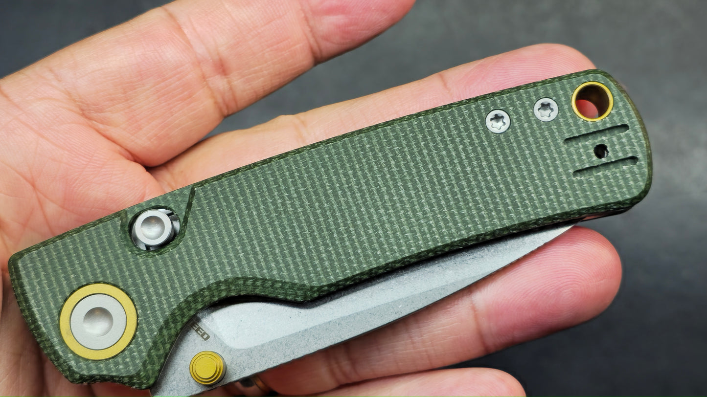 Vosteed Porcupine Button Top Liner Lock Micarta 14C28N