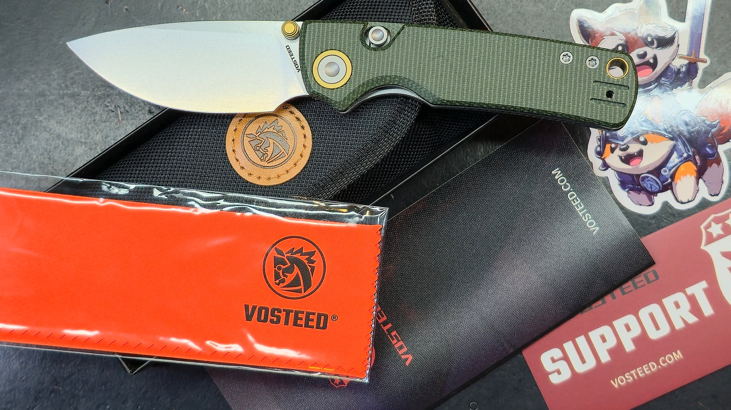 Vosteed Porcupine Button Top Liner Lock Micarta 14C28N
