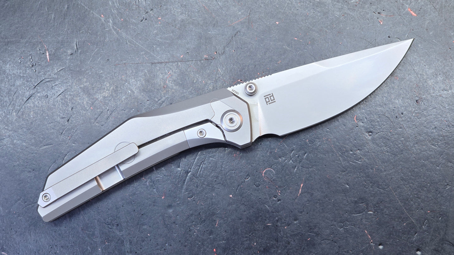 KB Knives Eclipse Grey Integral Titanium Handle Drop Point M390