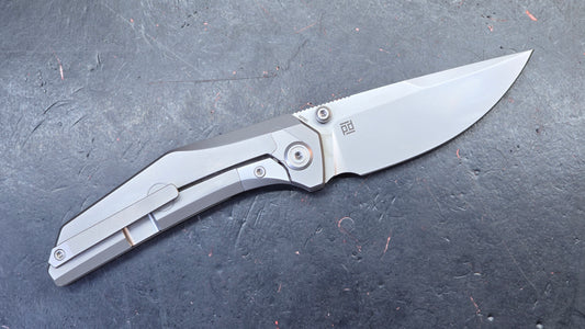 KB Knives Eclipse Grey Integral Titanium Handle Drop Point M390