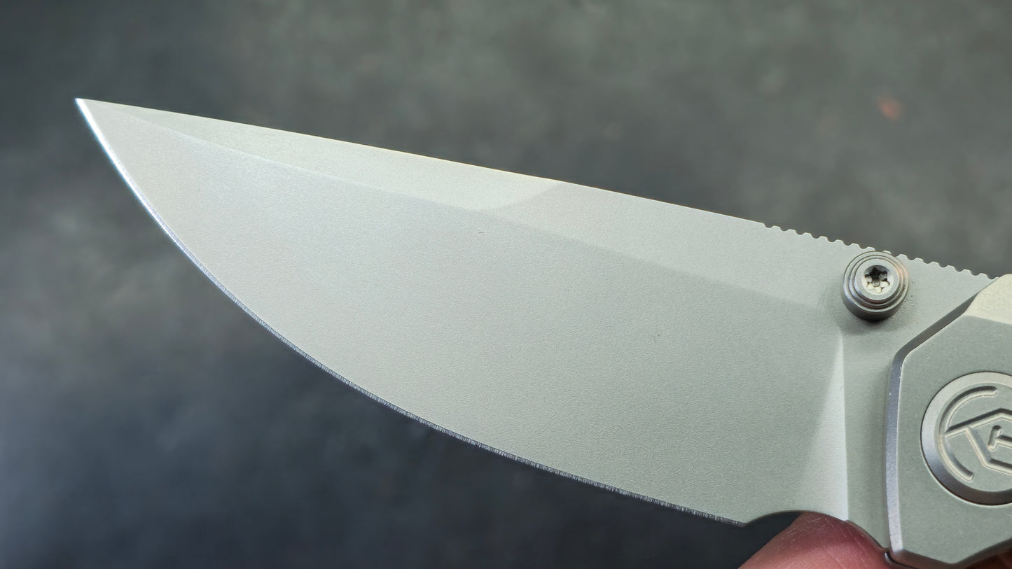 KB Knives Eclipse Grey Integral Titanium Handle Drop Point M390