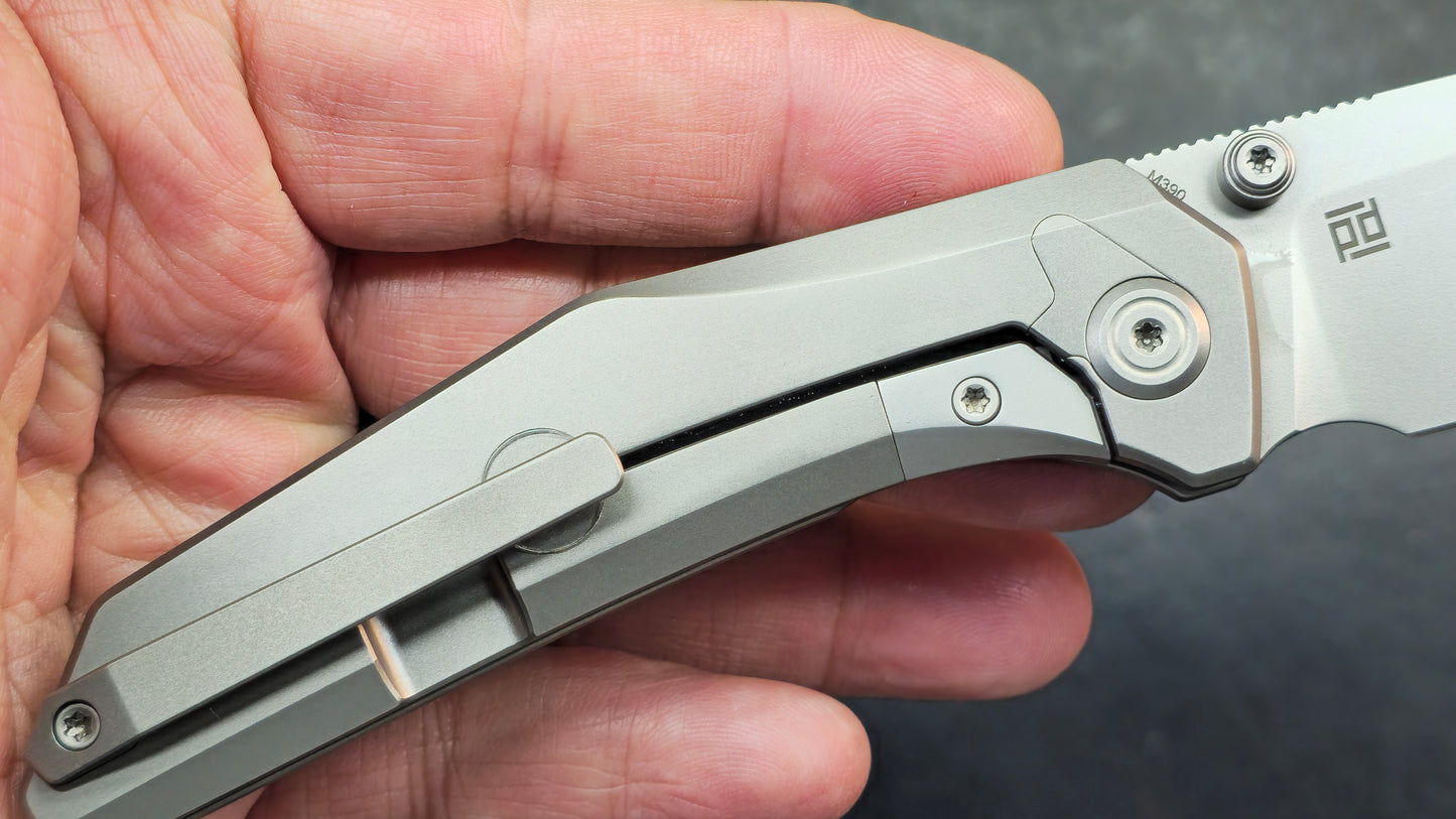 KB Knives Eclipse Grey Integral Titanium Handle Drop Point M390