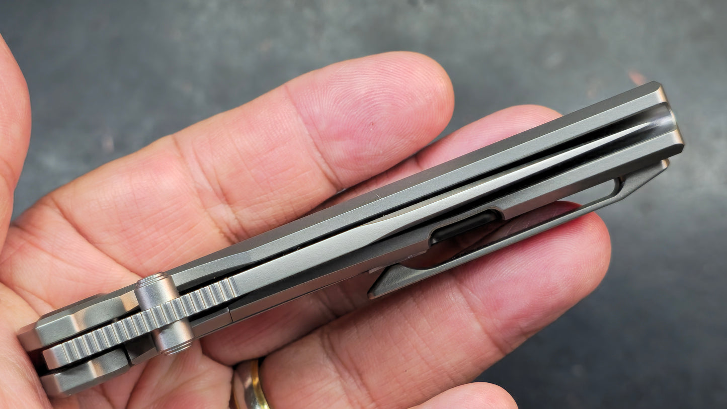 KB Knives Eclipse Grey Integral Titanium Handle Drop Point M390