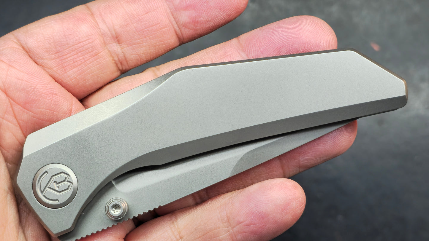 KB Knives Eclipse Grey Integral Titanium Handle Drop Point M390