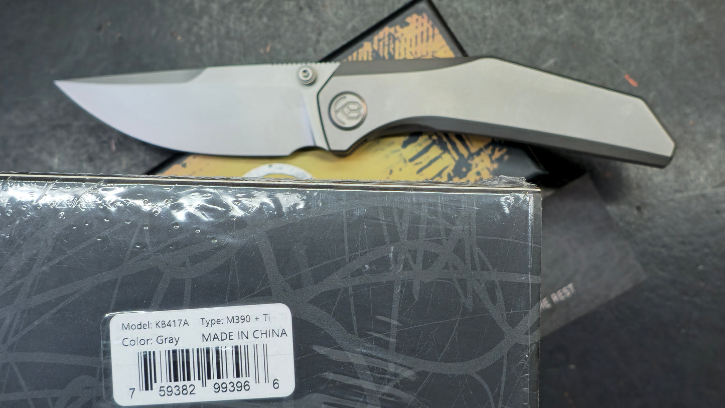 KB Knives Eclipse Grey Integral Titanium Handle Drop Point M390