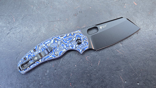 Kizer C01C Button Liner Lock Blue Vortex Micarta Nitro-V PVD