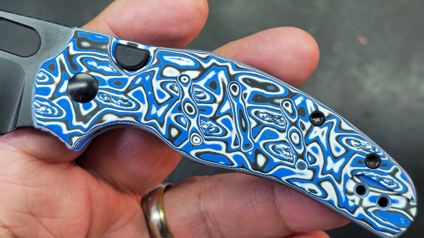 Kizer C01C Button Liner Lock Blue Vortex Micarta Nitro-V PVD