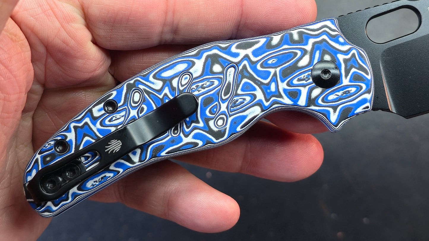 Kizer C01C Button Liner Lock Blue Vortex Micarta Nitro-V PVD