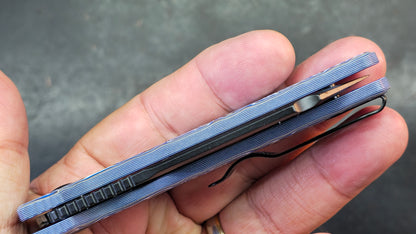 Kizer C01C Button Liner Lock Blue Vortex Micarta Nitro-V PVD