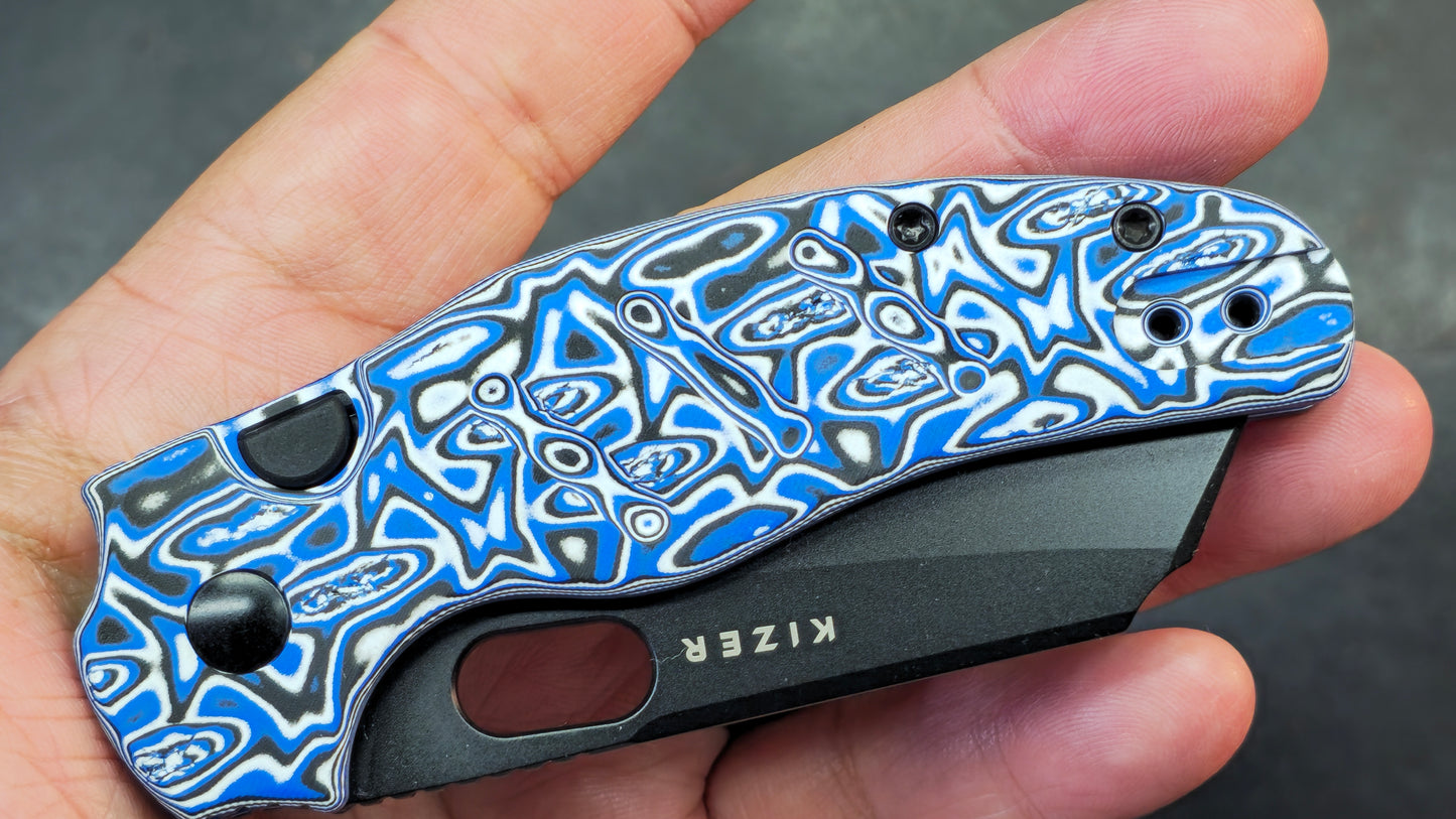 Kizer C01C Button Liner Lock Blue Vortex Micarta Nitro-V PVD