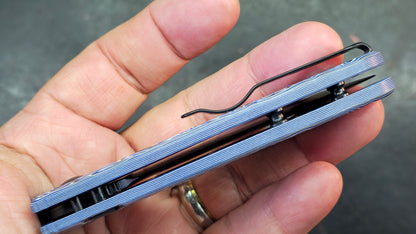 Kizer C01C Button Liner Lock Blue Vortex Micarta Nitro-V PVD