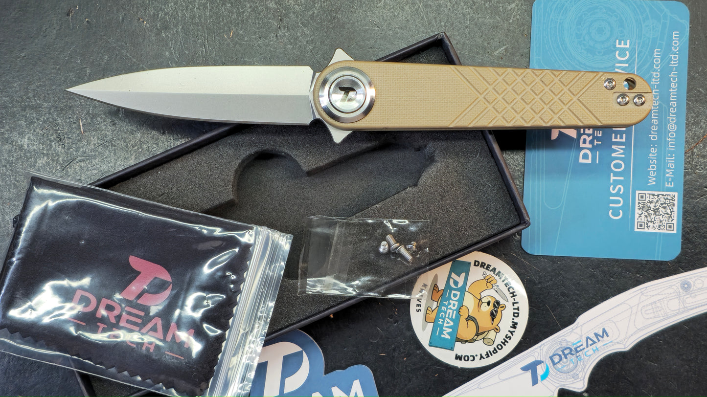 DREAMTECH Knives D4052 Blue/Tan G10 Handle 14C28N Blade