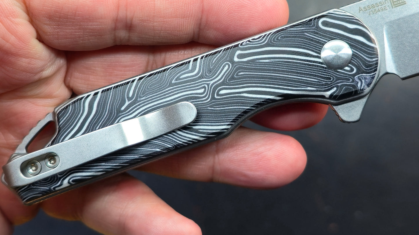 Kizer Assassin Dimascus G10 154CM
