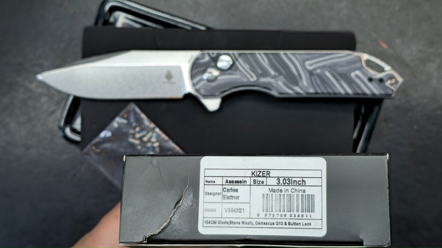 Kizer Assassin Dimascus G10 154CM