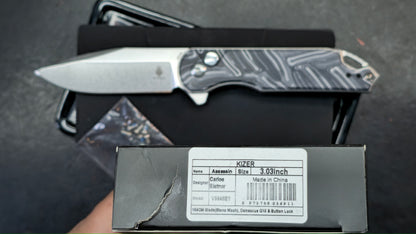 Kizer Assassin Dimascus G10 154CM