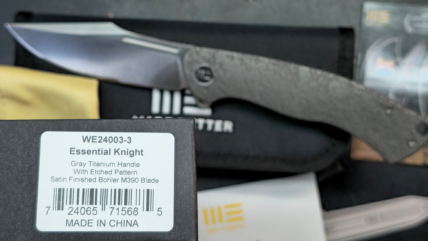 WEKNIFE Essential Knight Gray/Black Etched Titanium Handle M390