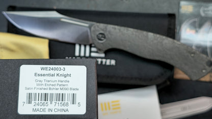 WEKNIFE Essential Knight Gray/Black Etched Titanium Handle M390